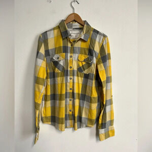Aeropostale Women's XL Yellow Plaid Flannel Shirt‎ Button Western Cowgirl Rodeo